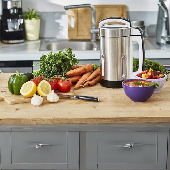 QUOVO® Soepmaker - Soupmaker Met 4 Programma’s - Soep Maker Met Automatische Geheugenfunctie - Blender Met 1,6 l Roestvrij Stalen Kan - 1150 W - Zilver - 18cm x 21cm x 34cm van Quovo — afbeelding 5