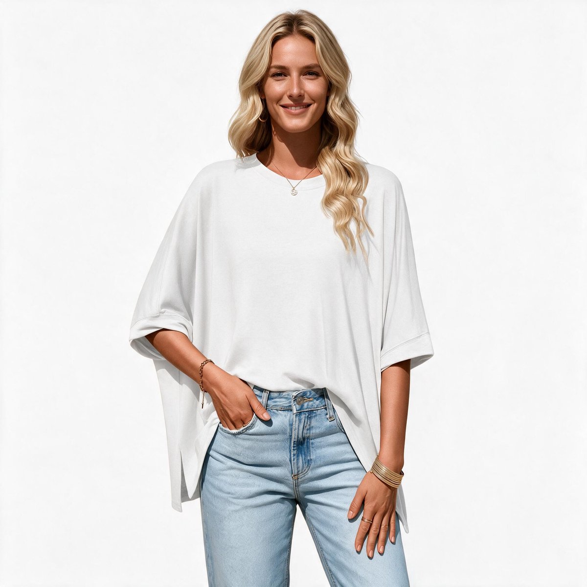 Imily Bela Dames Oversized Poncho Top met Driekwartmouwen
