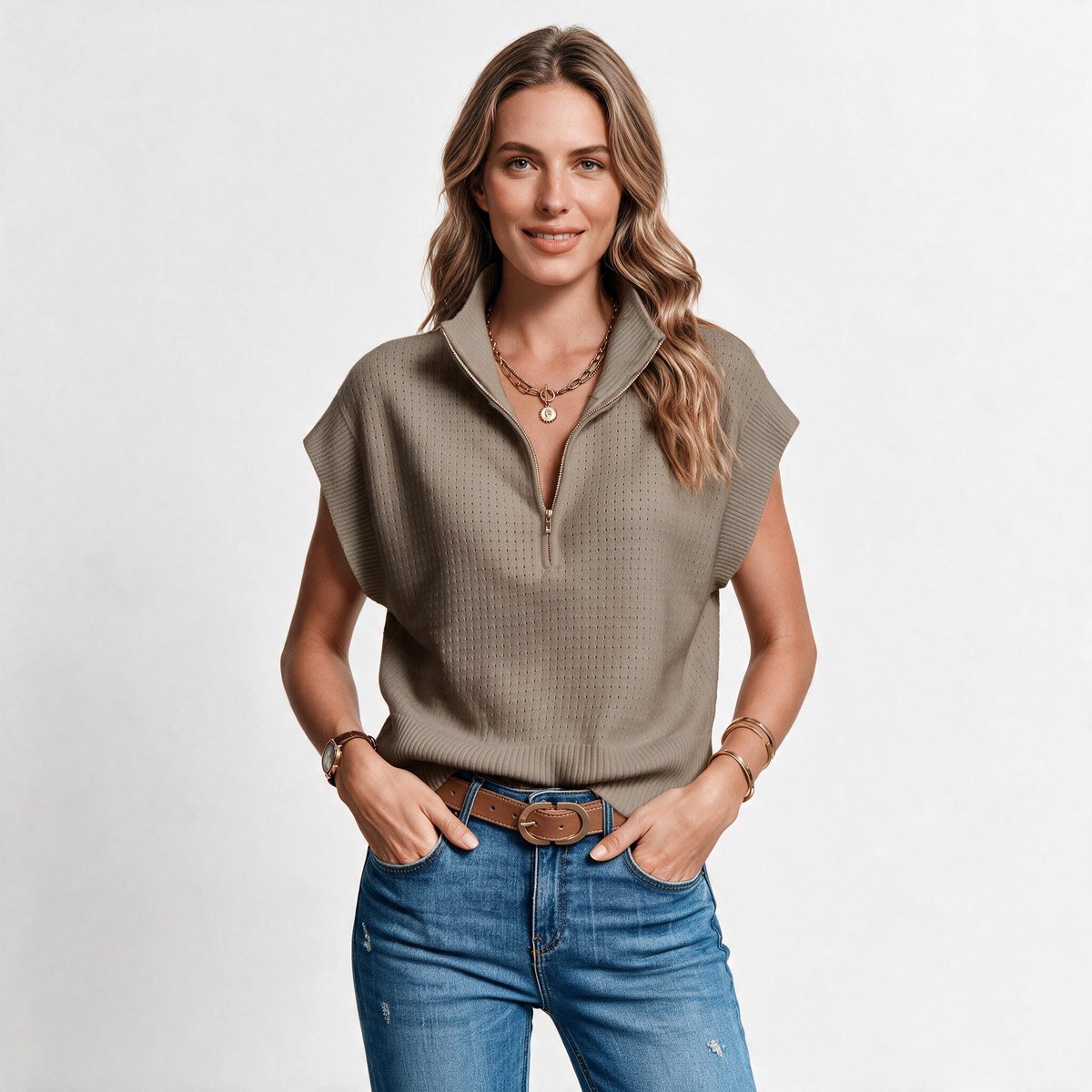 Imily Bela Dames Gebreide Polo Top met Korte Mouwen