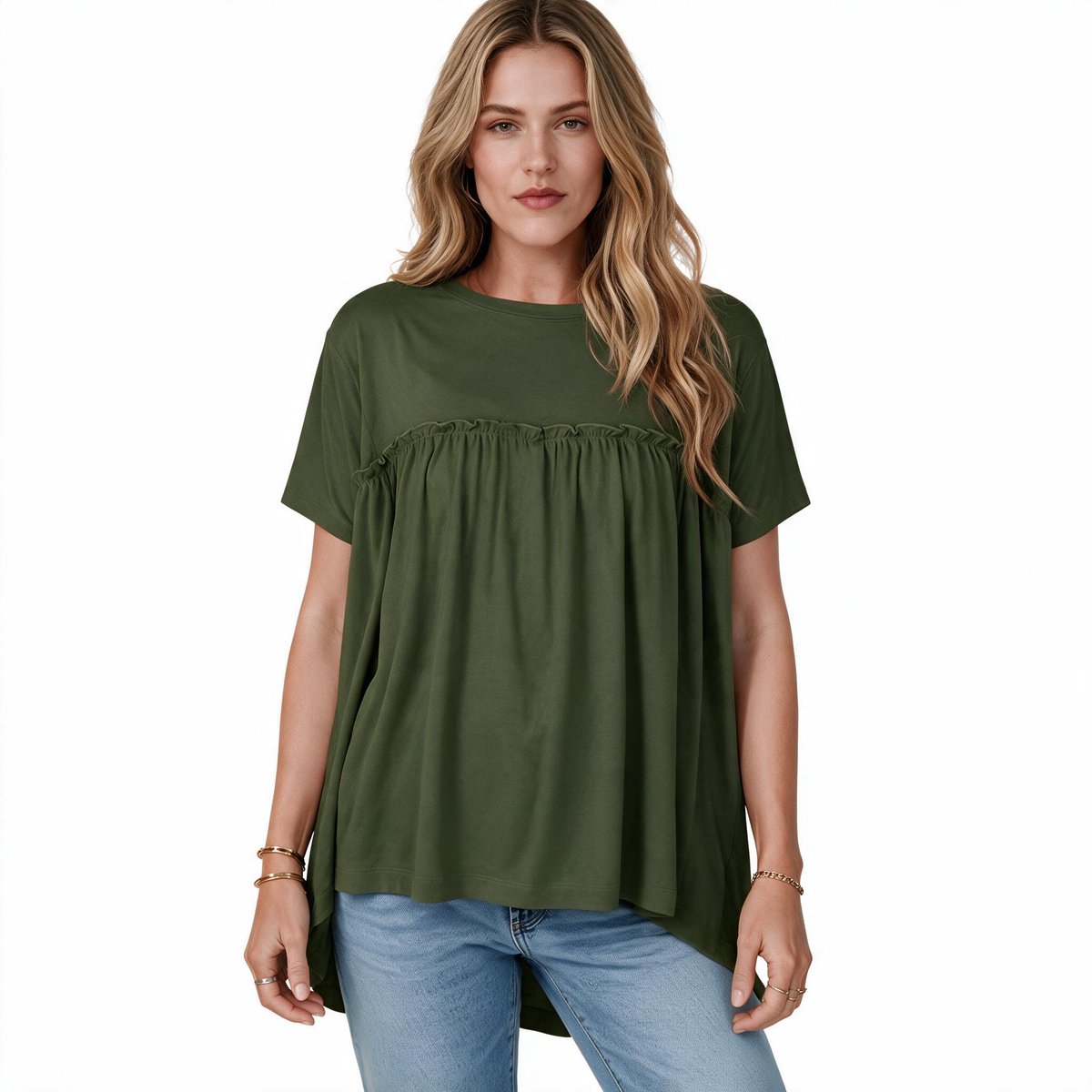 Imily Bela Dames Babydoll Top met Korte Mouwen