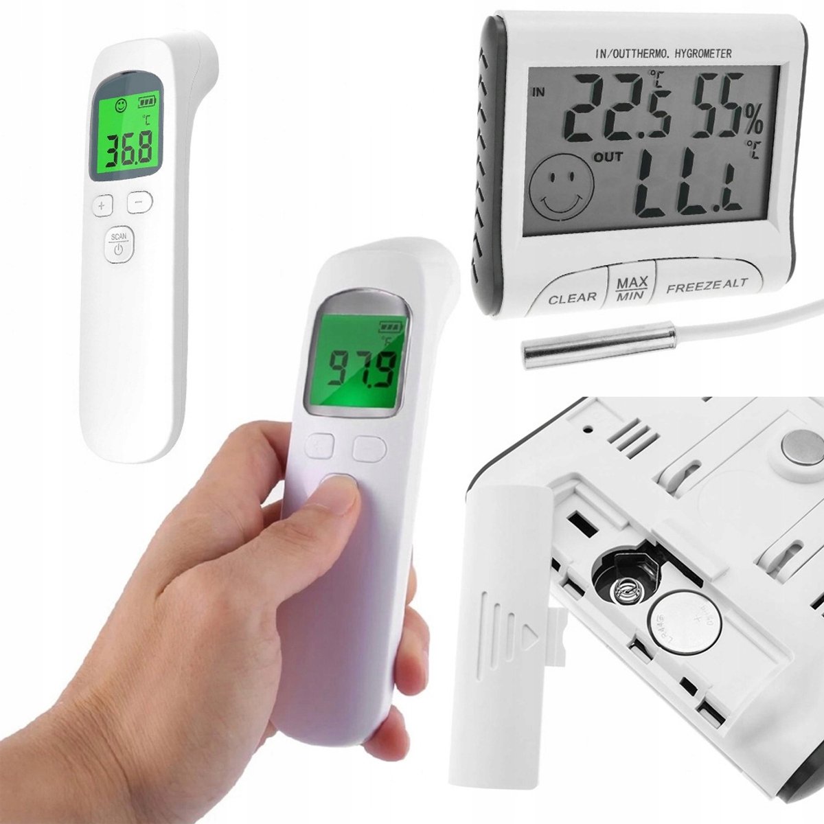 Rosfix Contactloze Infrarood Thermometer Set Weerstation Hygrometer met Externe Sensor - Nauwkeurig