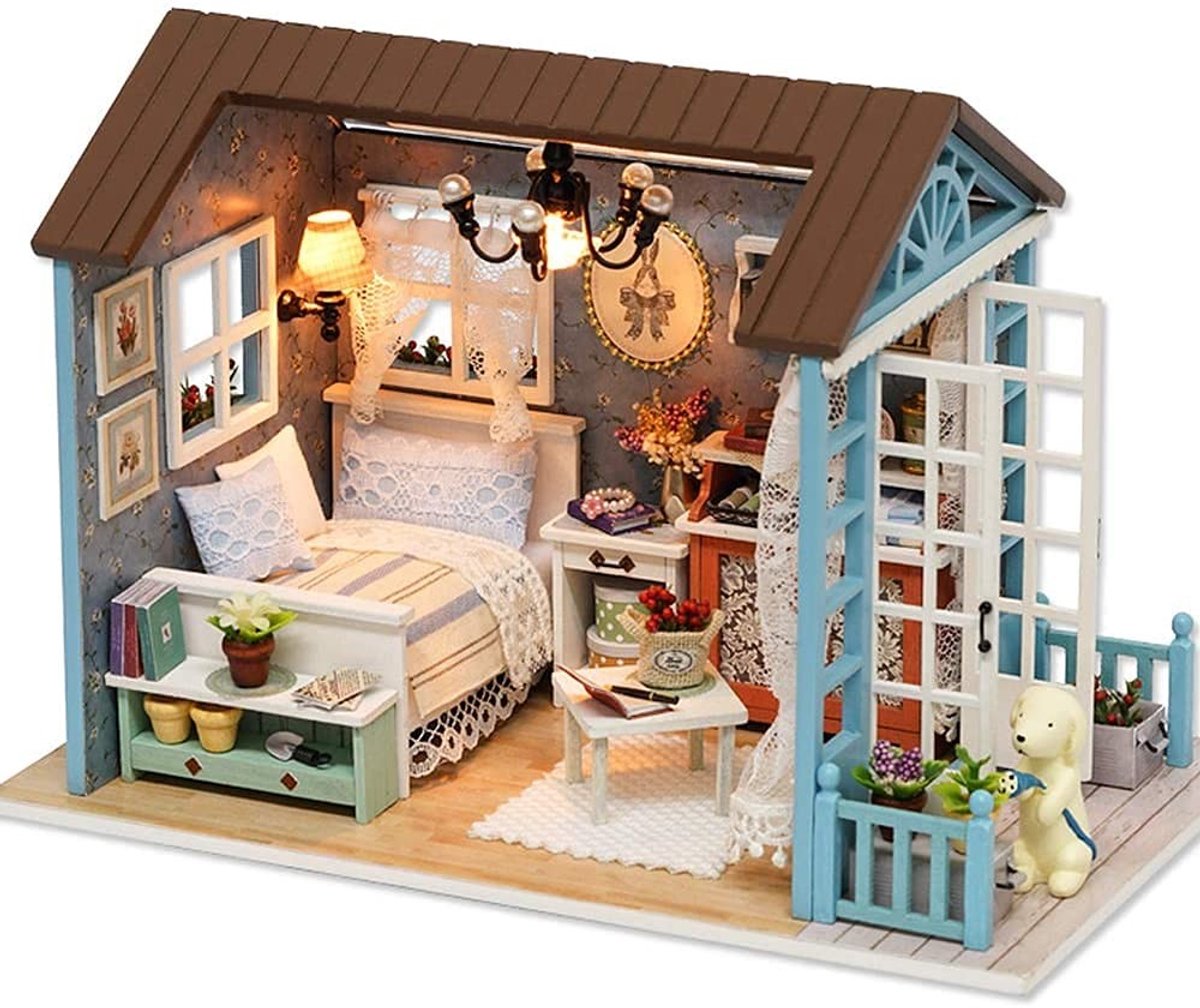 Solidchoice - DIY Houten Poppenhuis Kit met LED Verlichting voor Volwassenen