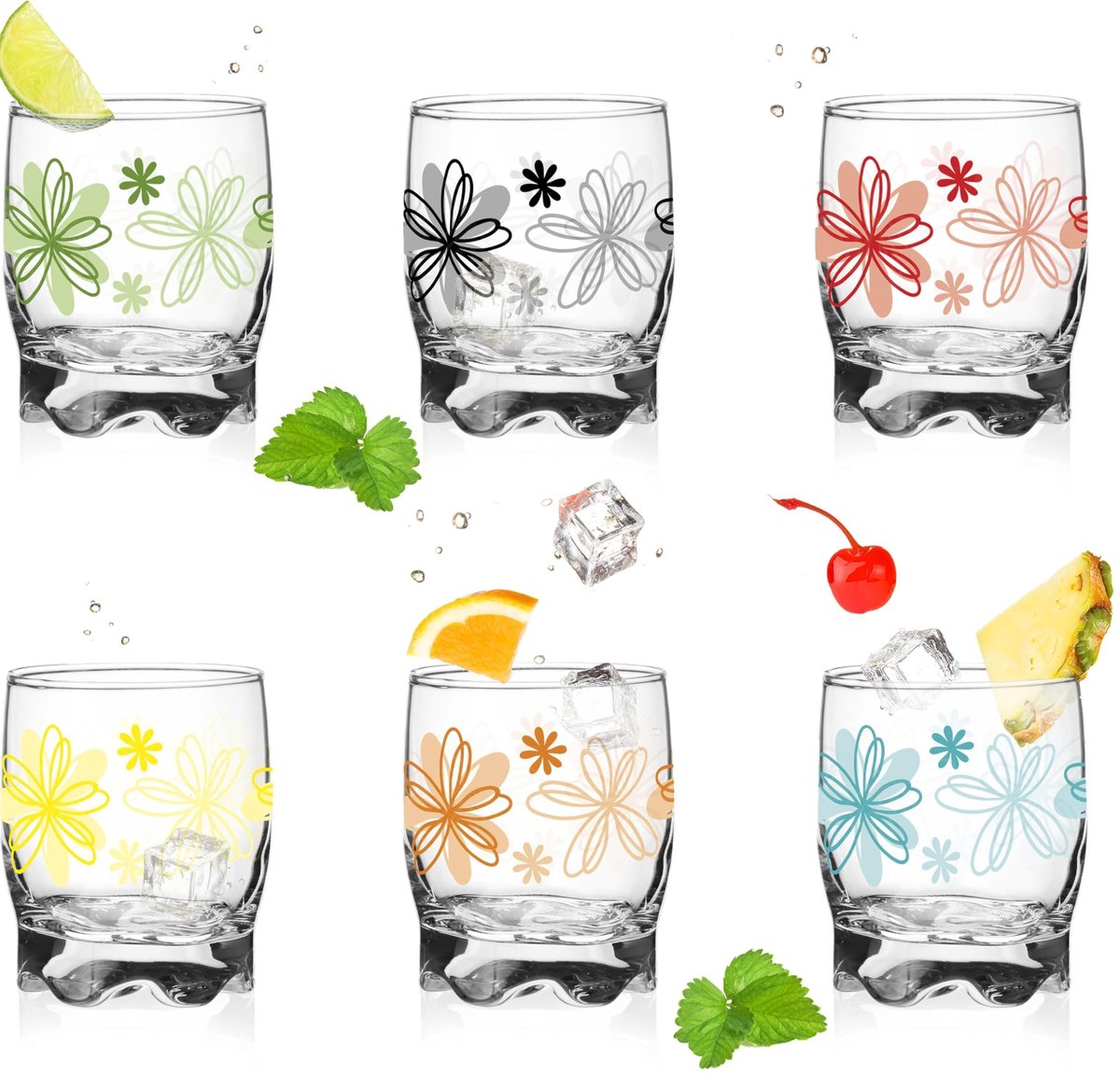 Solidchoice - Set van 6 Waterglazen met Bloemdecoratie 250ml