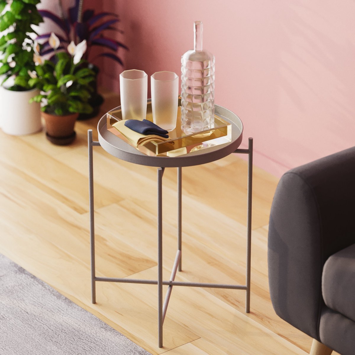 Skye Decor , Salontafel, Shb-007-C, Metaal, Grijs, 46 x 46 x 56 cm