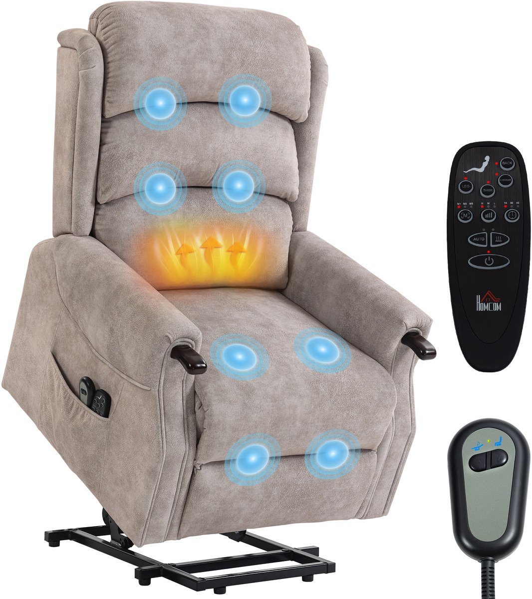 HOMCOM Multifunctionele elektrische sta-op stoel-Polyester, metaal-93L x 79B x 111H cm-Lichtgrijs