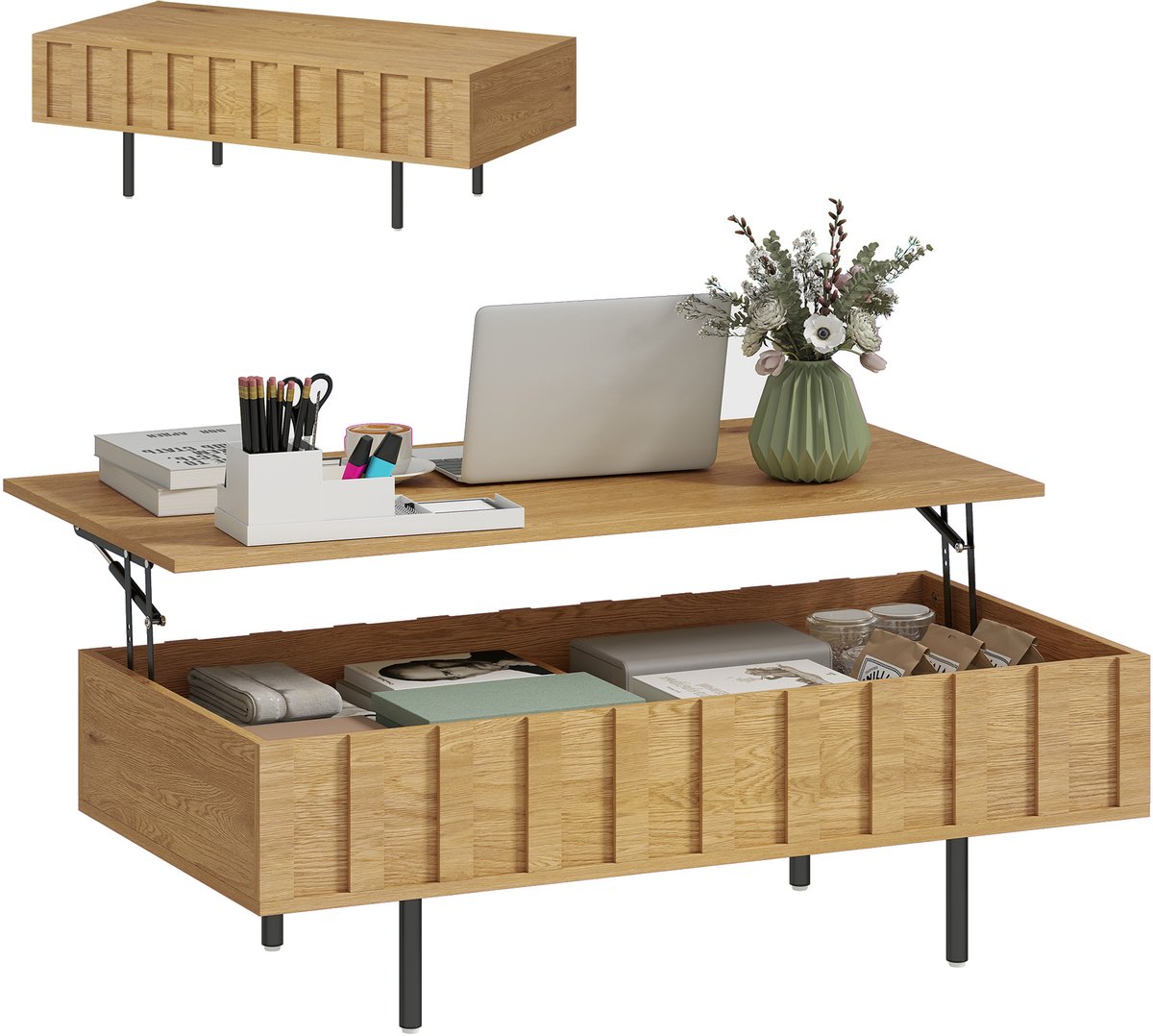 HOMCOM Salontafel - MDF, Metaal - 110 x 55 x 36,5 cm - Eikenhout