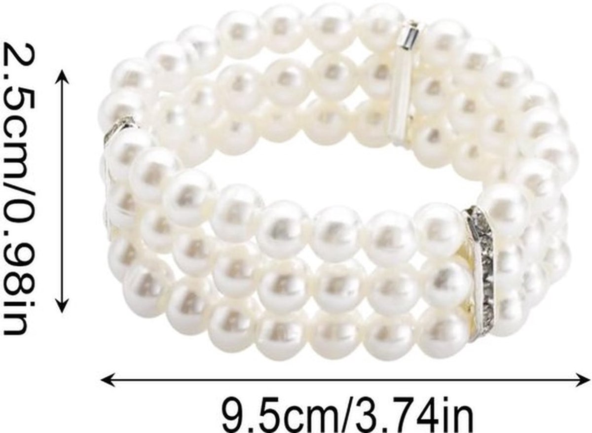 Faux Parel Armband - 4 Stuks - Witte Parel - Rekbare Armband - Vintage Design - 3-Rijen Stijl - Hoogwaardig Materiaal - Parelarmband