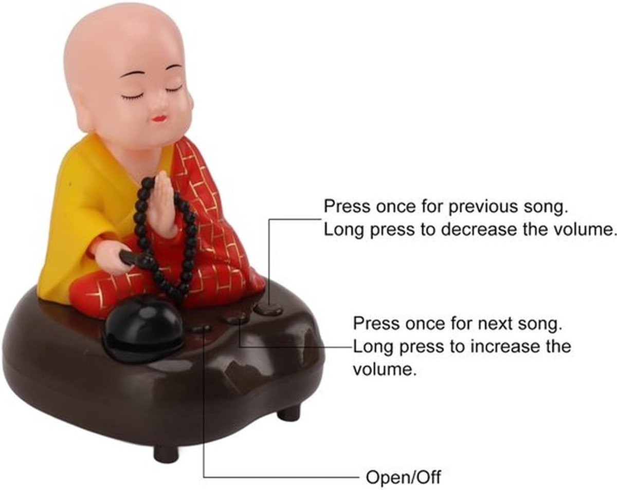 Kleine Monnik Beeldje - USB Opladen - 6 Liedjes Muziek - LED Huisdecoratie - Chinees Boeddhabeeld - Autoornament