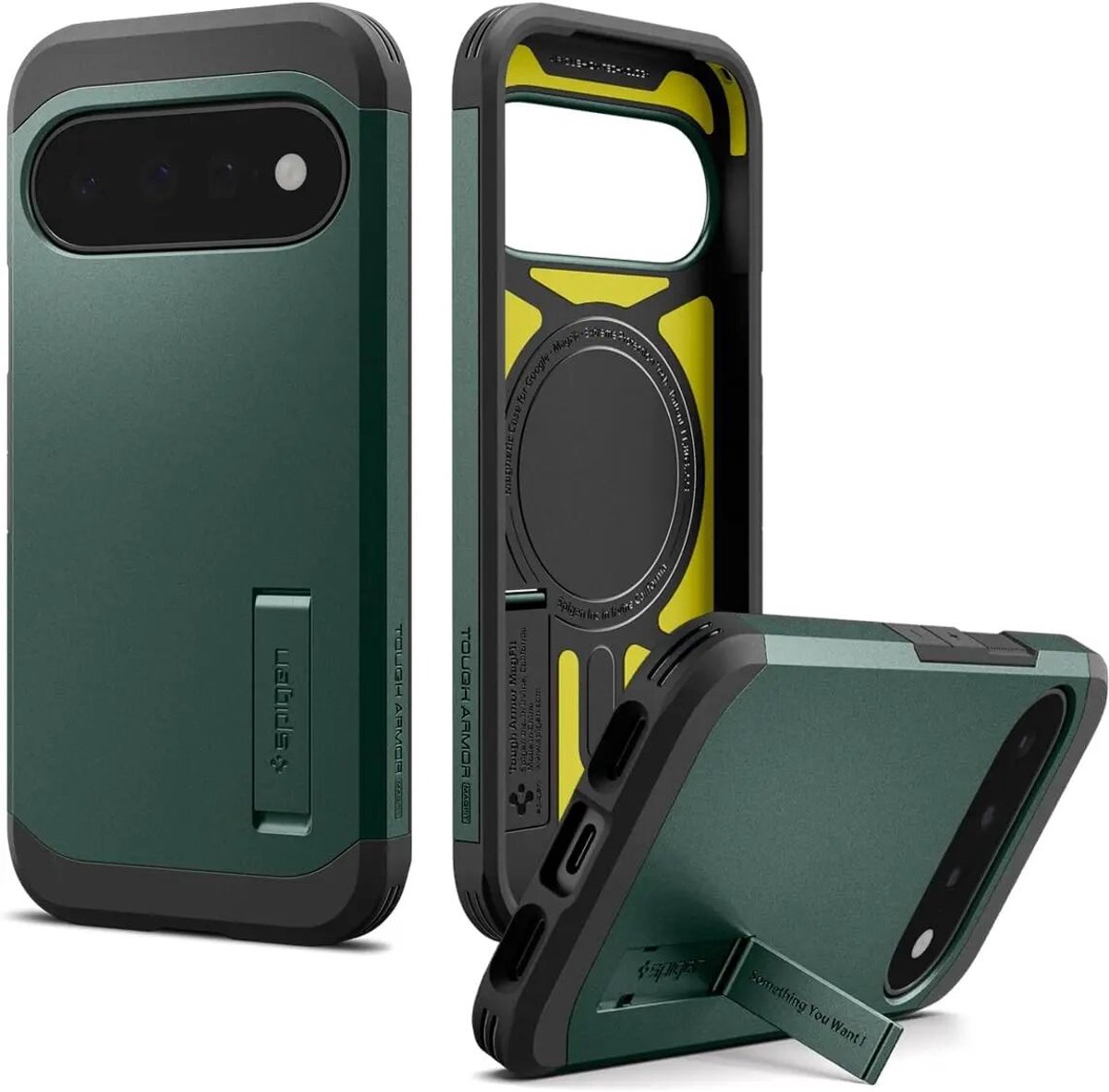 Spigen Tough Armor Hoesje Geschikt voor Google Pixel 11 | Compatibel met MagSafe / Qi2 | Back Cover Militaire Standaard | Kickstand | Groen