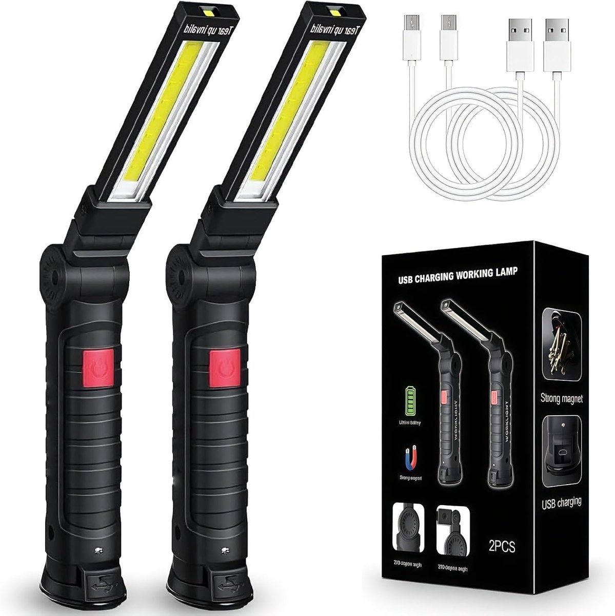 Oplaadbare Led-werklamp - Zwart - Draagbare Lamp met Magnetische Basis - Voor Garage en Buitenactiviteiten