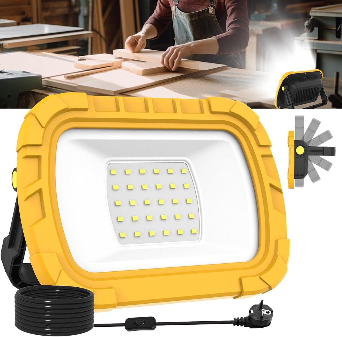Led-schijnwerper - Wit - 18 x 13 x 4 cm - Draagbaar met Draaibare Kop - Voor Werkplaats en Camping