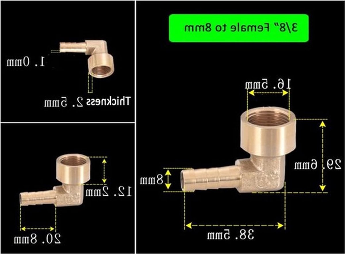 Weerhaak Slang Elleboog Pijp Connector Messing 8mm BSP Vrouwelijke Draad Adapter 90 Graden - Duurzaam, 3/8 Inch, Veelzijdig