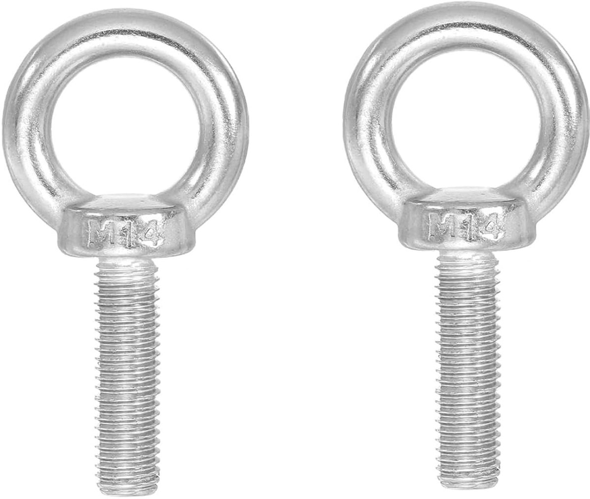Set van 2 M14 x 50mm RVS Oogbouten met Ronde Ring - Draadbouten voor Bevestigen en Ophangen, Ideaal voor Klussen en Decoratie