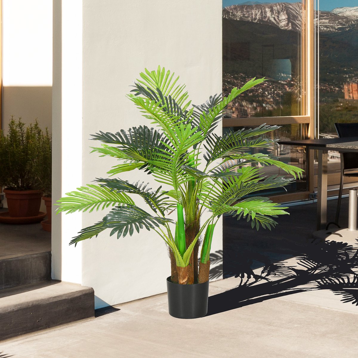 Kunstplant Palm – 100 Cm Hoog – Met 27 Takken – Kunststof – Groen – Voor Binnen En Buiten – Met Stabiele Pot