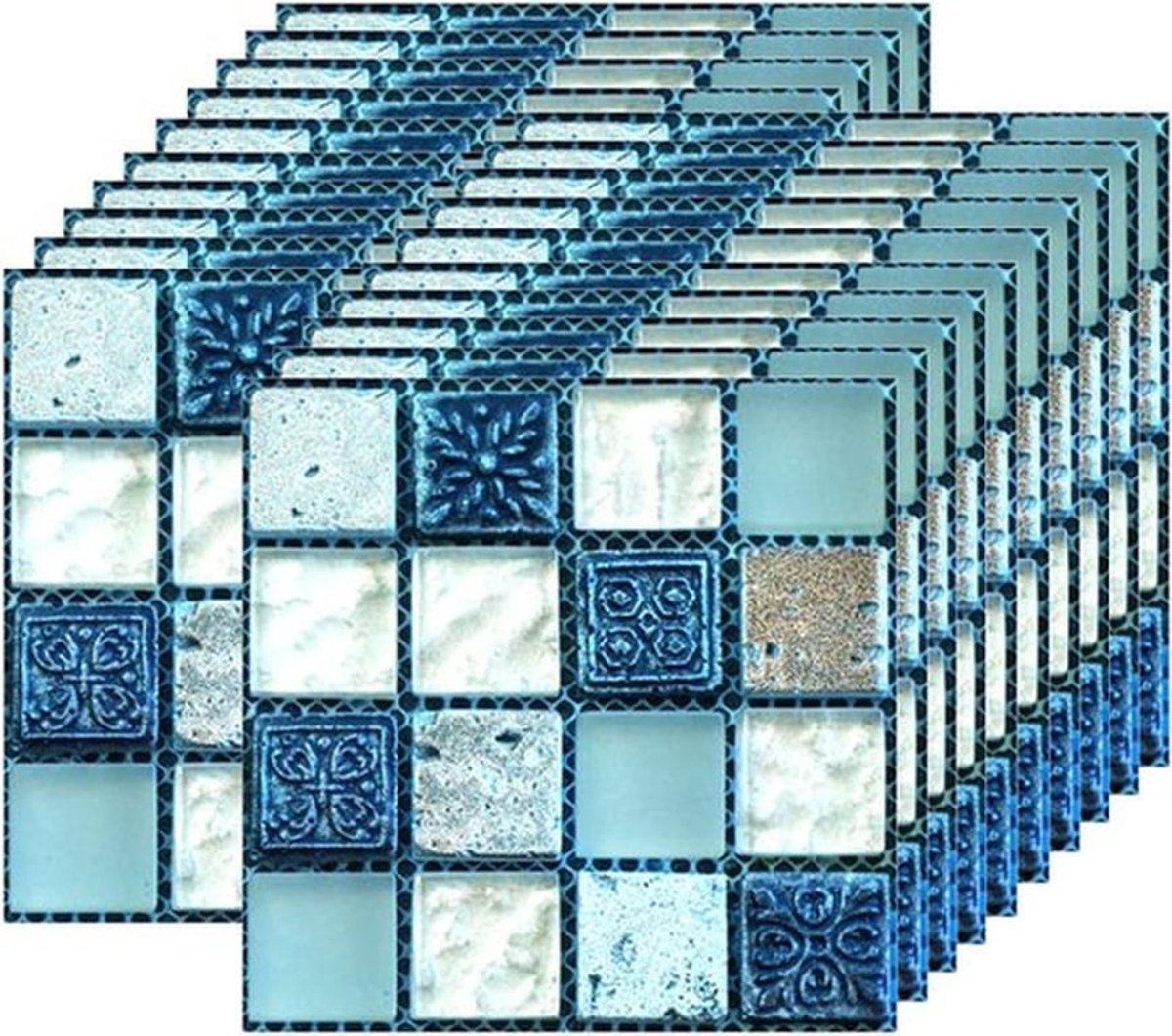 20 stuks Zelfklevende Tegelstickers - Plak- en plakbaar Behang - Hittebestendig Waterbestendig - Woonkamer Keuken Mozaïek Stijl - Blauw - 10x10 cm - 4x4 inch Tegelstickers