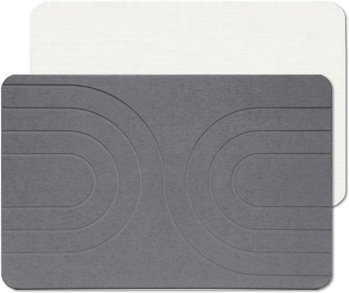 Diatomiet Badmat - Sneldrogende Steenmat voor Badkamer en Keuken, Waterabsorberend en Makkelijk te Reinigen (60 x 38 x 1 cm, Grijs)