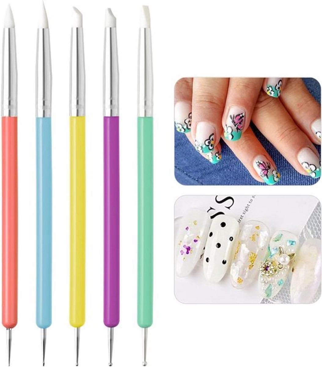 5-delige Siliconen Nail Art Kwastenset voor Gel en Manicure