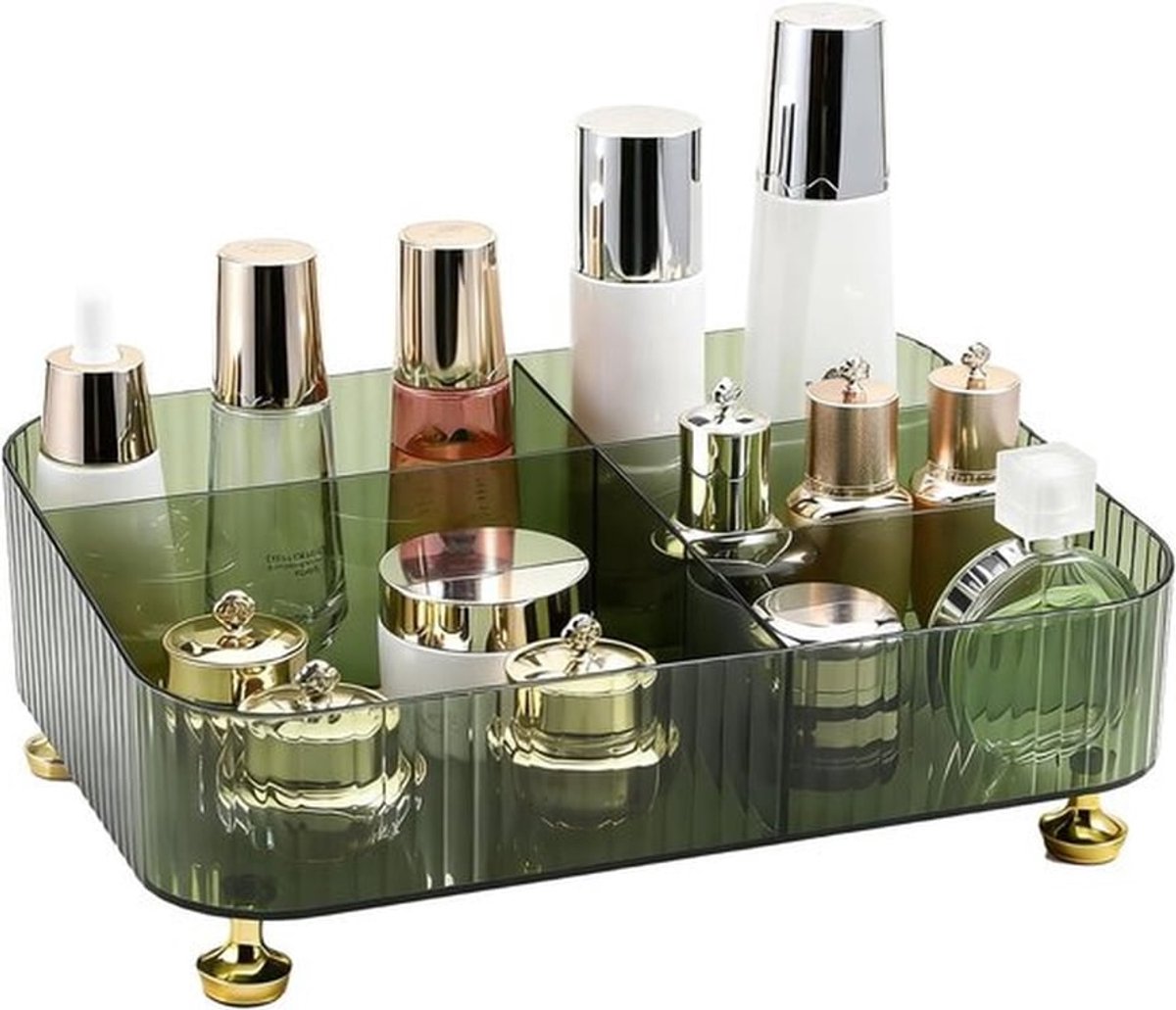 Grote Capaciteit Make-up Borstelhouder met 5 Slots, Vintage Gestreepte Organizer voor Vanity, Badkamer en Bureau, Perfect voor Cosmetica en Make-up Accessoires