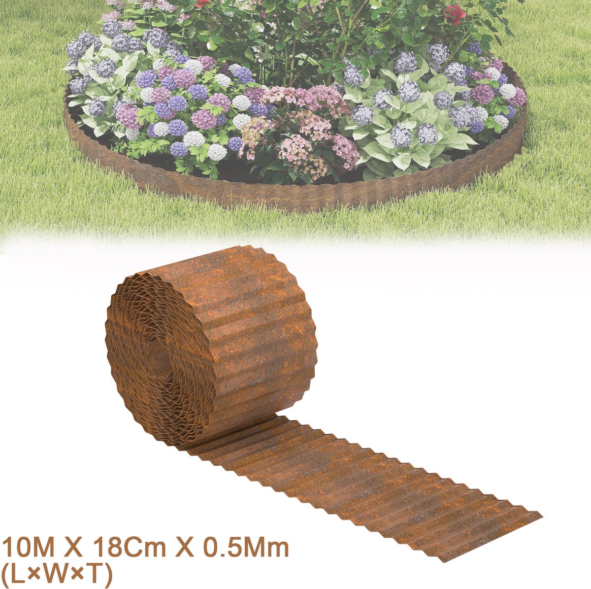 Gazonrand Cortenstaal 10m – Golvende Metalen Bedrand – Flexibele Borderrand met Roestlook – 18 cm Hoog
