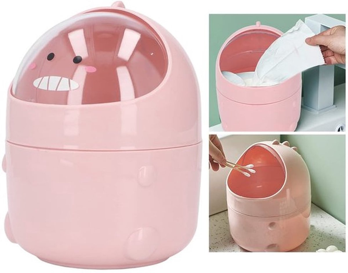 Prullenbak Mini - Baby-Dinosaurus Design - Zwenkdeksel - Bureau-Prullenbak - Hoogwaardig Kunststof - Duurzaam en Robuust - Vuilnisemmer