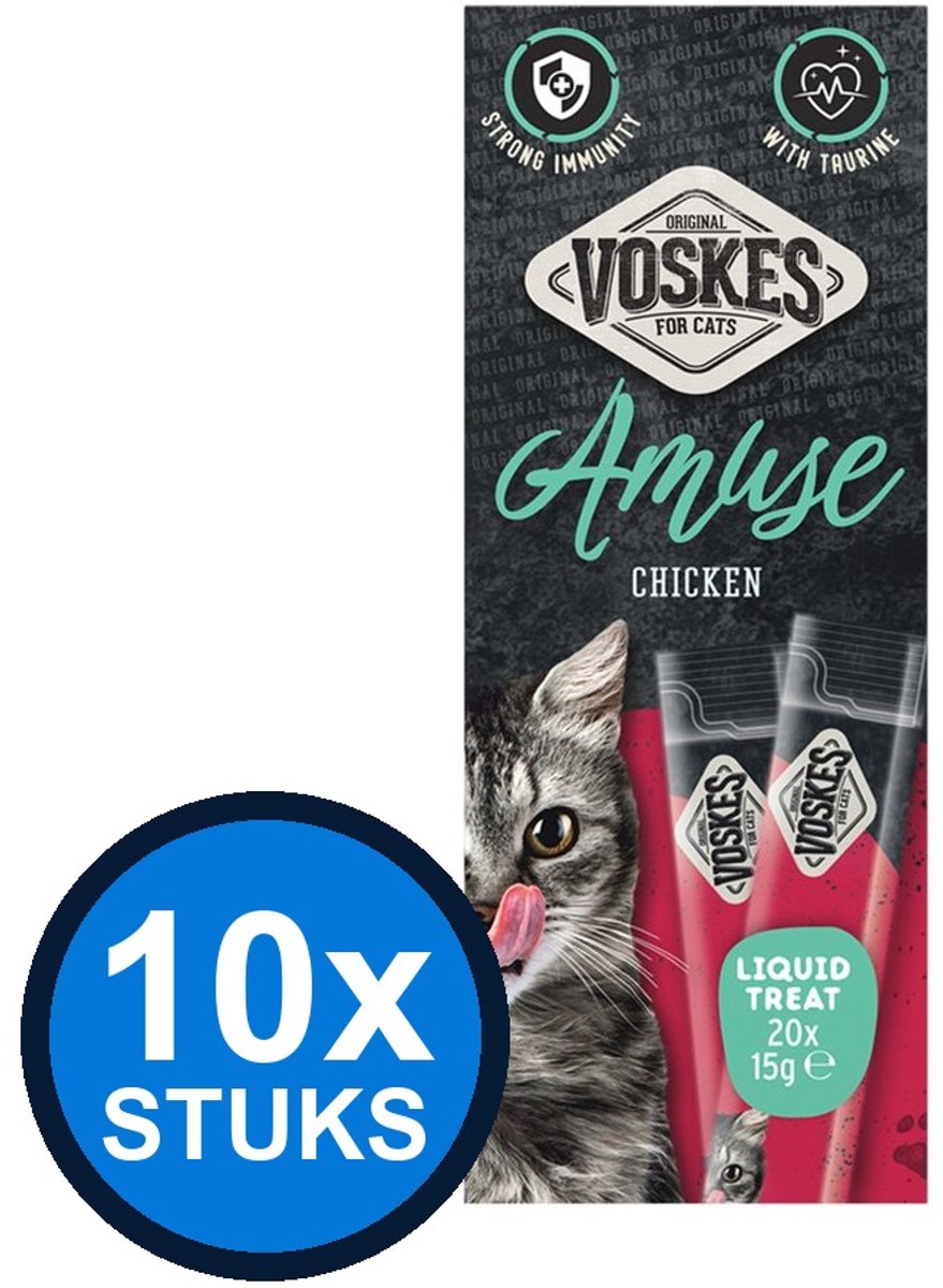 10x Voskes Amuse Liquid Treat Kip - Kattensnack - 20x15g