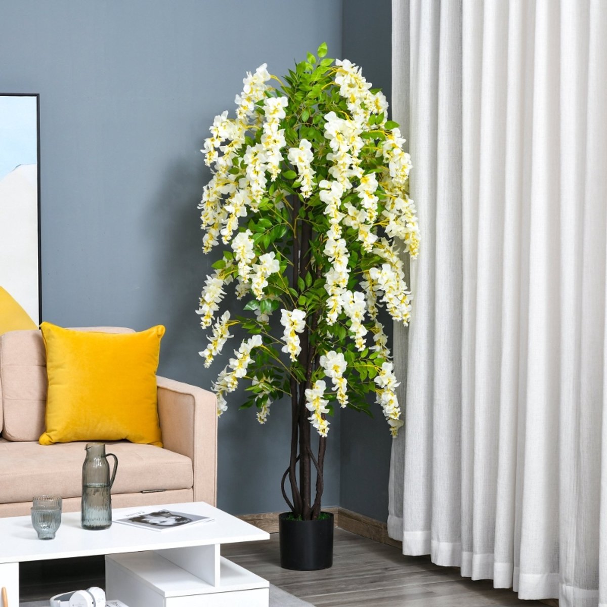 HAUSS SPOLE Kunstplant – Realistische Blauweregen – 165 Cm – Kunststof – Wit – Voor Binnen En Buiten In Pot – Onderhoudsvrij