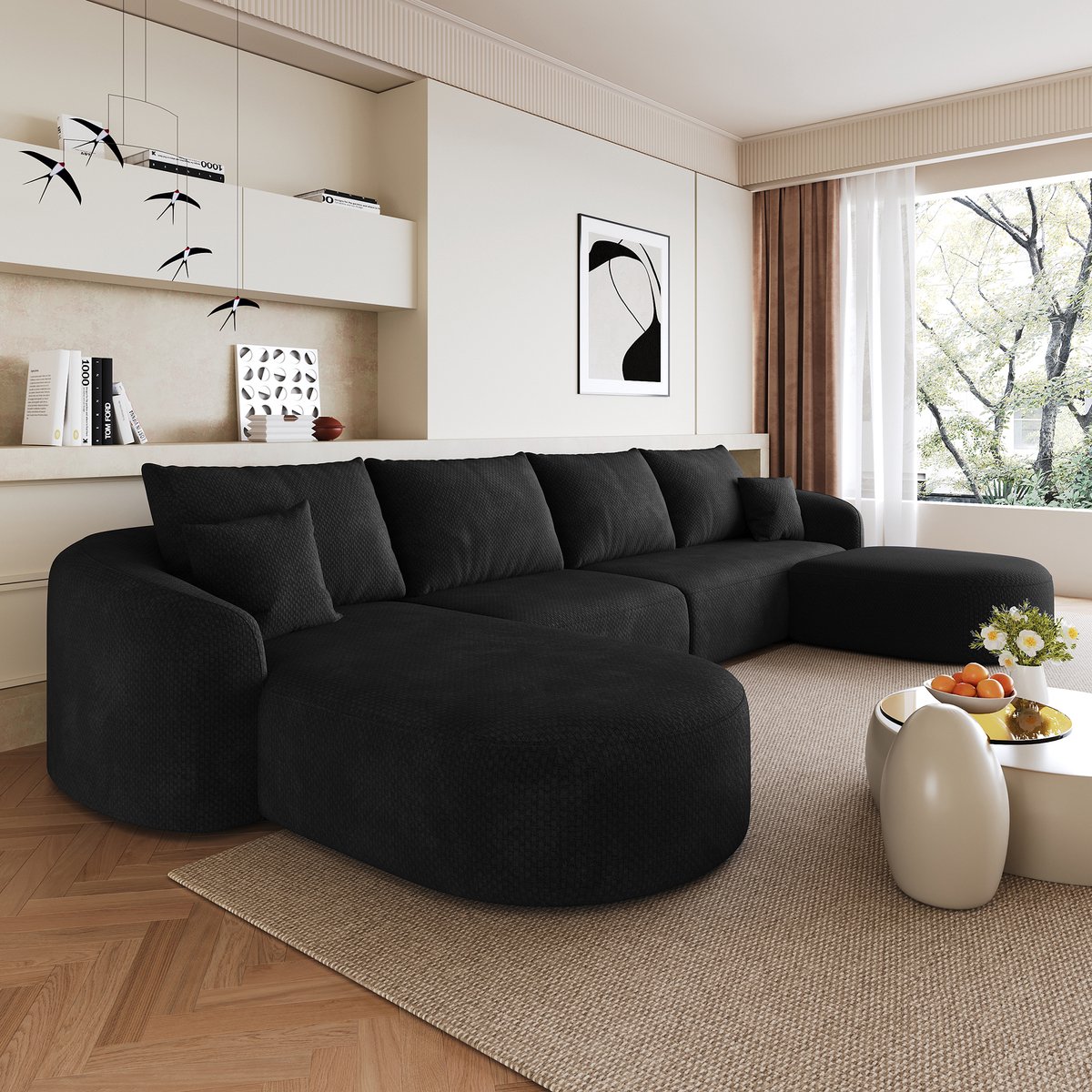 MODFU - U-Bank - Modulair - Zonder Montage - Zwart - Stof - 336 Cm