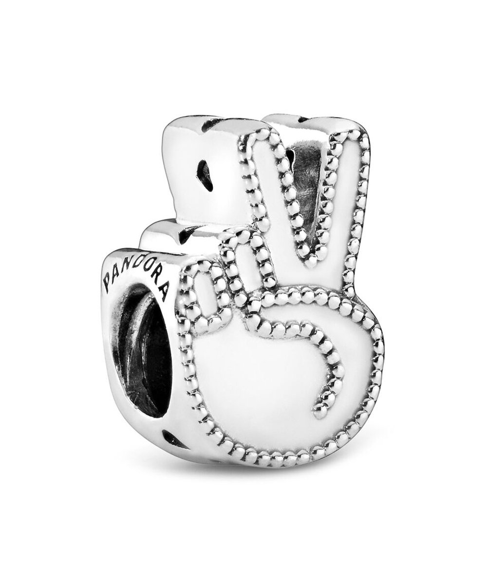 Fler® | Bedel | Past op populaire bedelarmbanden (standaard - 3mm) | Vredesteken Hand Bedel – Vrede – Peace | Hangbedel Charm | 925 sterling zilver | Valentijnsdag Cadeau | Sinterklaas kado | Kerstcadeau | Verjaardagsgeschenk | Vriendschap