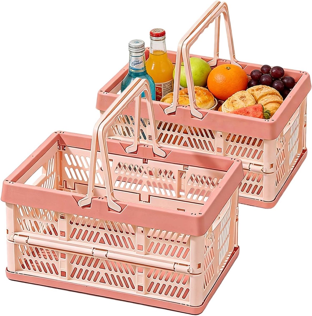 Set van 2 Opvouwbare Dozen met Handvat, Ruimtebesparende Oplossing voor Keuken, Badkamer en Kantoor, Perfect voor Organisatie en Opslag (Roze, Grote Maat)