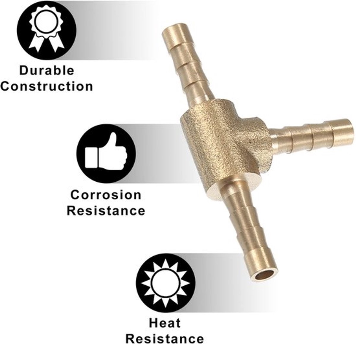 Slangaansluiting T-vorm 3-weg - Messing - Schroefverbinding - Weerhaak - Corrosiebestendig - Voor flexibele slangen - Slangconnector