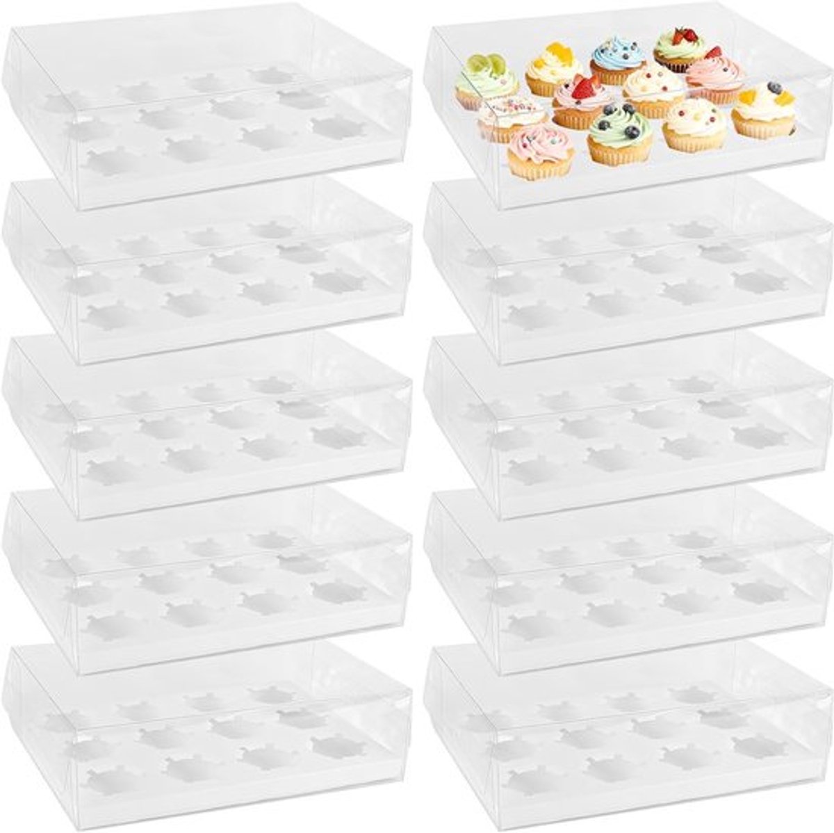 Cupcake-doos met doorzichtig deksel voor 12 cupcakes, stevige presentatie voor muffins en gebakjes, ideale displaybox voor feestjes en cadeau's