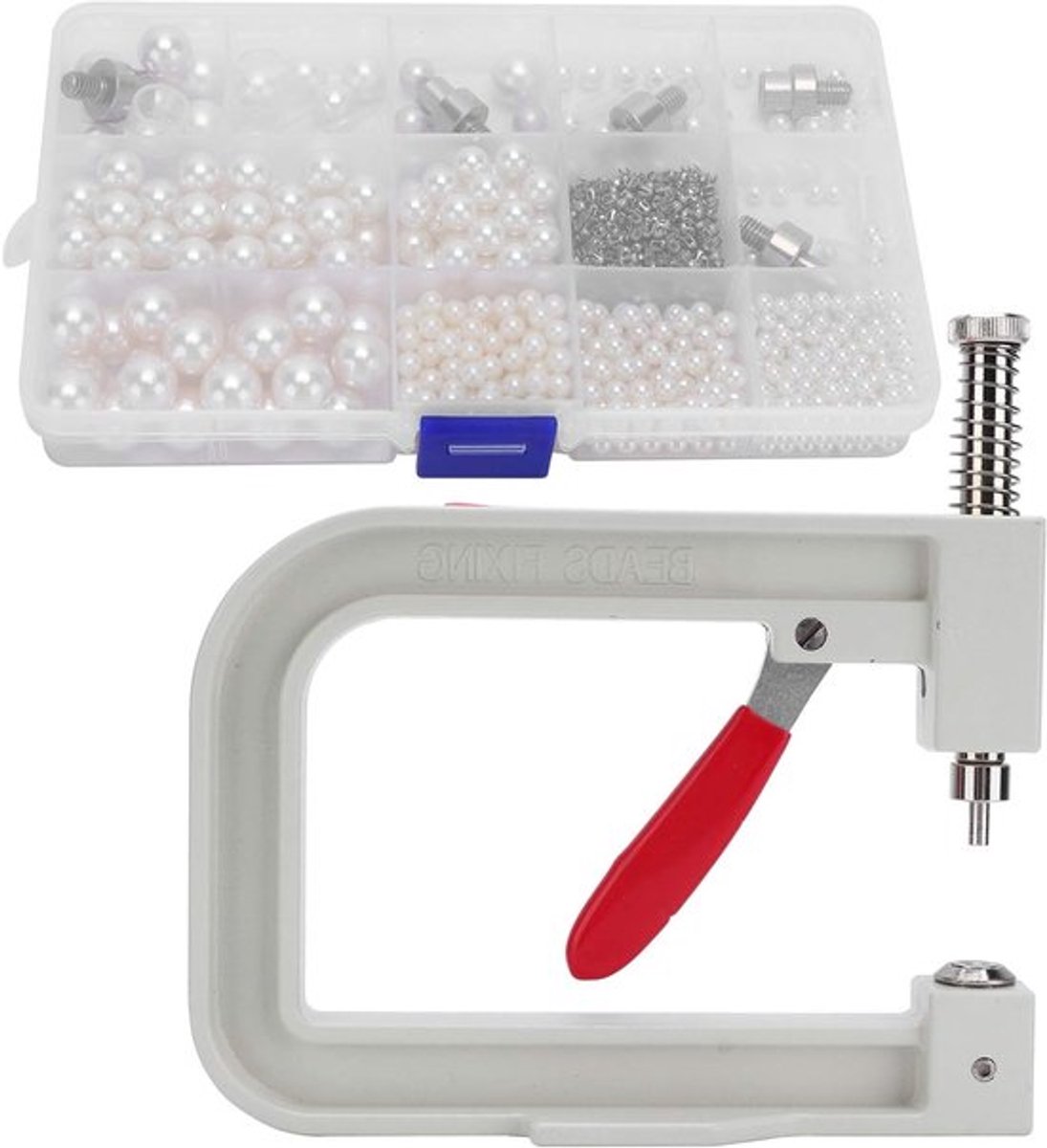 Handmatige parelzetmachine voor DIY, inclusief gereedschapset voor het bevestigen van parels, kralen en decoratieve knopen