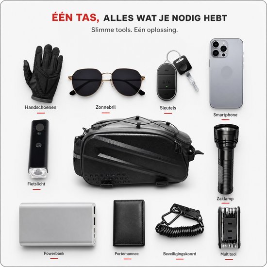 WRISIN Waterdichte Fietsdragertas - Grote Capaciteit Achtertas voor Bagagedrager - Multifunctionele Fietstas met Reflecterende Strip & Schouderriem (Zwart) — afbeelding 3