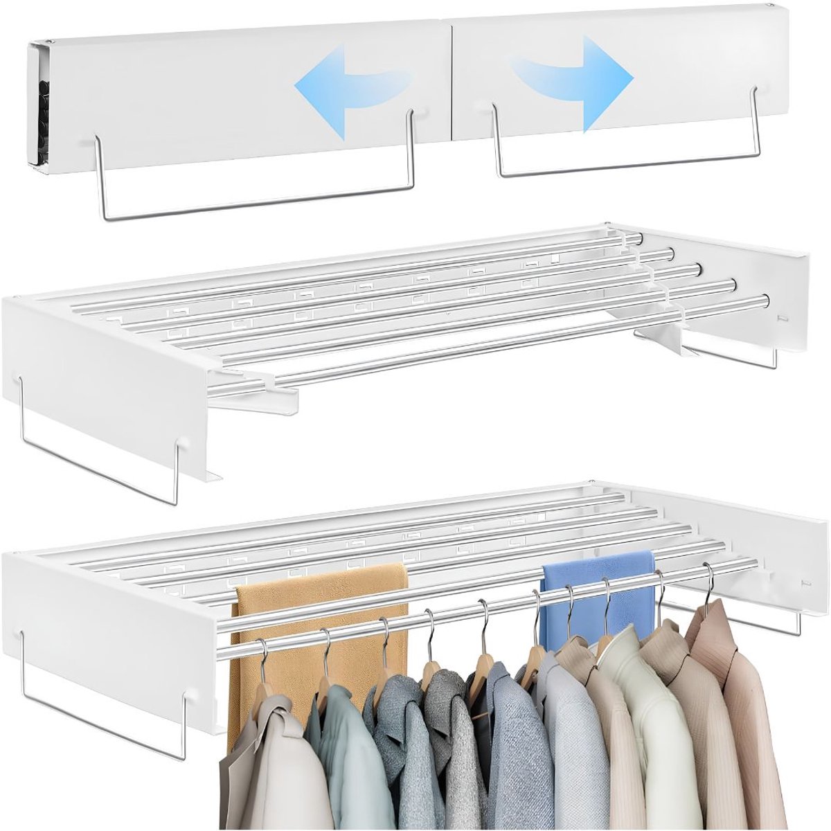 NIVA® Wanddroogrek - Ophangbaar - Wasrek - Wit - 40cm x 80cm x 10cm