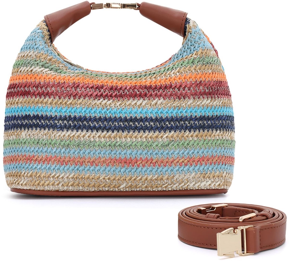 Solidchoice - Handgeweven Stro Tas voor Dames met Crossbody Optie