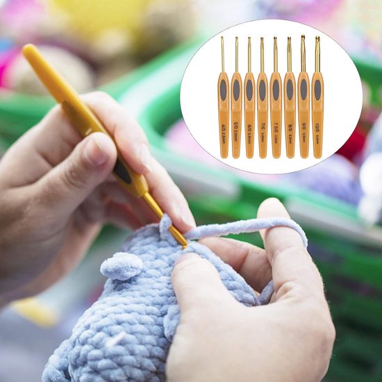 Complete Haaknaalden Set van 8 Stuks, Ergonomische Aluminium Haaknaalden met Kunststof Handvat, Ideaal voor Breien en Haken van 2.0mm tot 6.0mm — afbeelding 3