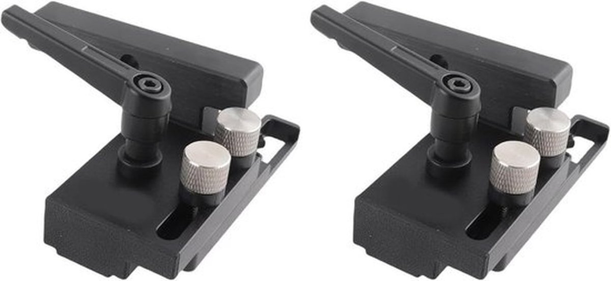 Positioneringsbegrenzer voor houtbewerking met ergonomisch handvat en compacte afmetingen voor T-track werk