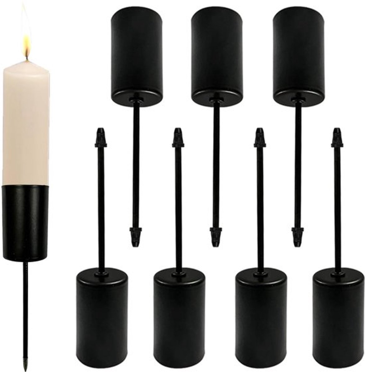 Kandelaar zwart - Staafkaars - Adventskrans - Kaarsenstandaard - Retro - IJzer - Set van 8 - Kaarsenhouder