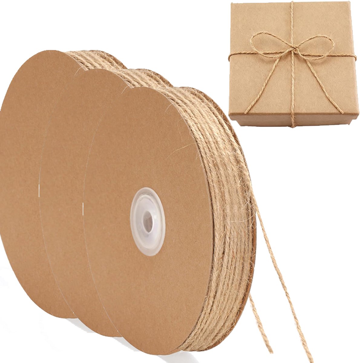 3 rollen van 180 meter jutetouw, 2 mm natuurlijk jutetouw, tuintouw | Dun decoratief touw voor doe-het-zelf decoratie, haken, cadeauverpakking en knutselen, tuin en kerst