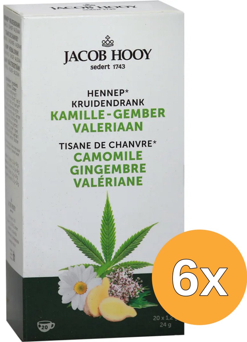 6x Jacob Hooy Hennep Kamille Gember Valeriaan Thee (20 stuks)