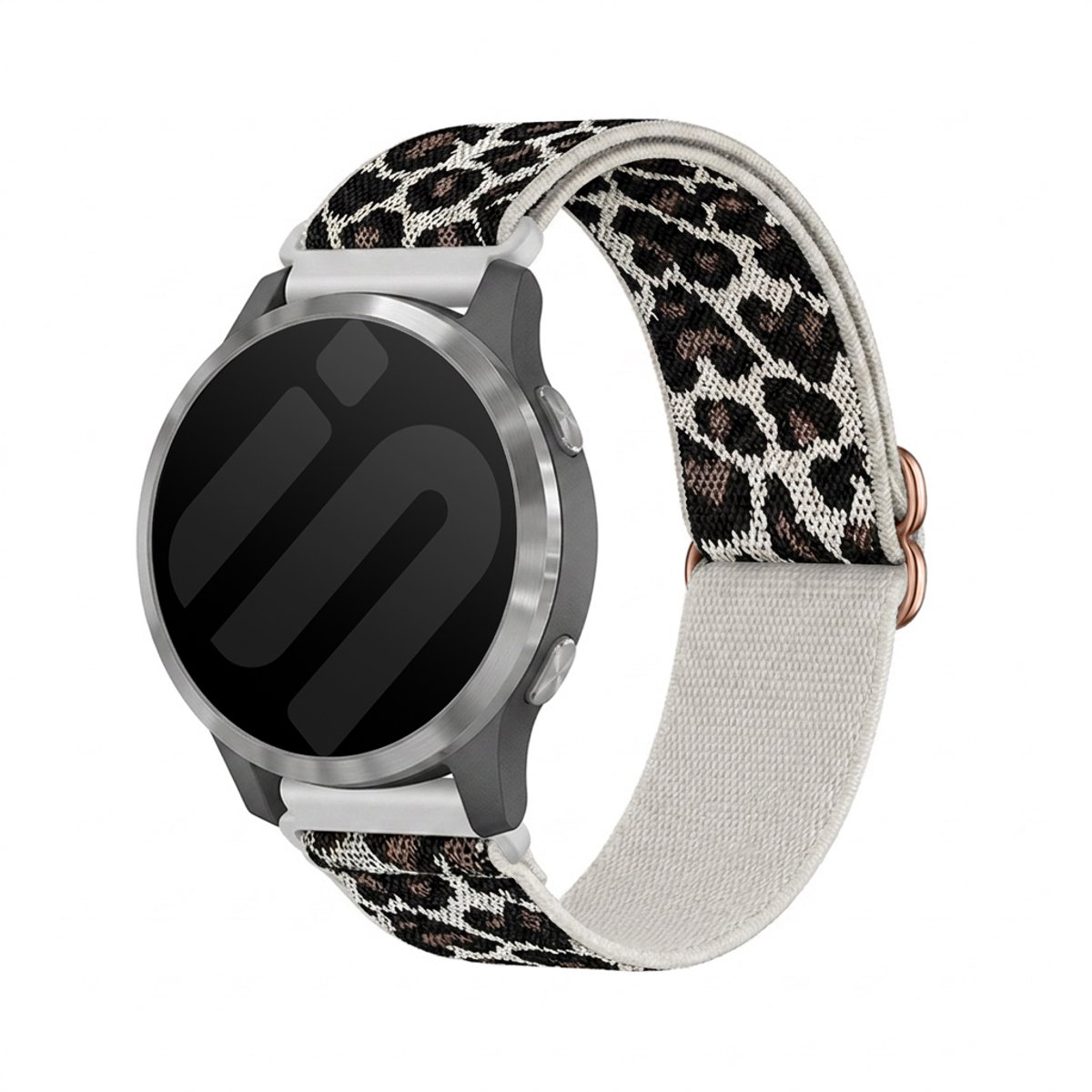 Strap-it Elastisch bandje Nylon 18mm geschikt voor Huawei Watch GT 6 (41mm) / GT 5 Pro (42mm) / GT 5 (41mm) / GT 4 (41mm) / Watch 5 (42mm) / Fossil Gen 6 (42mm) / Gen 5e (42mm) / Gen 4 Venture / OnePlus Watch 3 / Oppo Watch X2 - Lichte Luipaardprint