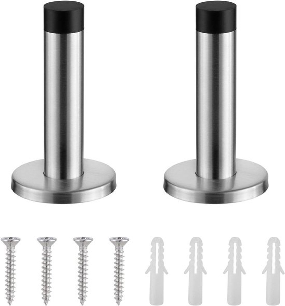 - Deurstopper 2 stuks - RVS - Rubberen buffer - Binnen - Muurbescherming - Eenvoudige installatie - Deurstop - Zilver.