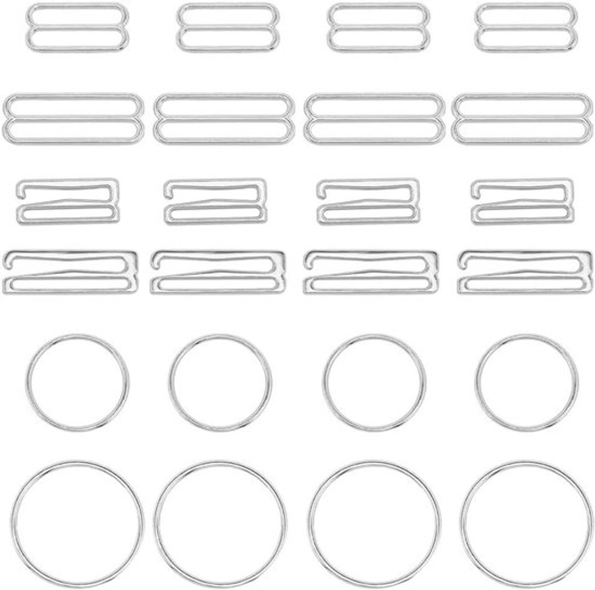 BH Strap Haken - Metalen Legering - Badpak Tops Clips - Lingerie Aanpassing - Riem Slides - Hardware Sluiting - Bikini Halter Jurk - Naaien - Platina - 18mm 24mm - 72 Stks - 6 Stijlen - Vervanging - Geschikt voor alle maten.