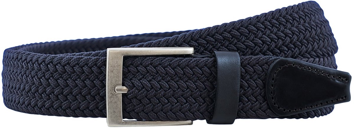 Houtkamp Elastische Riem Blauw – Gevlochten Stretch Broekriem met echt Leer – Riem zonder Gaatjes – Dames & Heren - Lengte totaal 100 cm / Riemmaat 85