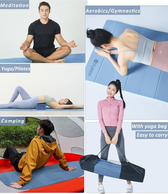 Opvouwbare Yogamat - Fitnessmat Pilates - Thuis Trainen - XXL 10mm Dik - 195x90cm - Blauw — afbeelding 2