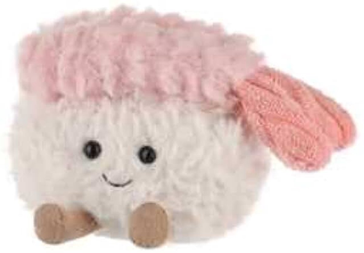 Lamb Garnalen Sushi Voedsel, pluche dieren voor kinderen, zacht, schattig knuffeldier voor baby's, meisjes en jongens, pluizige shrimp, sushi roze, 8 cm
