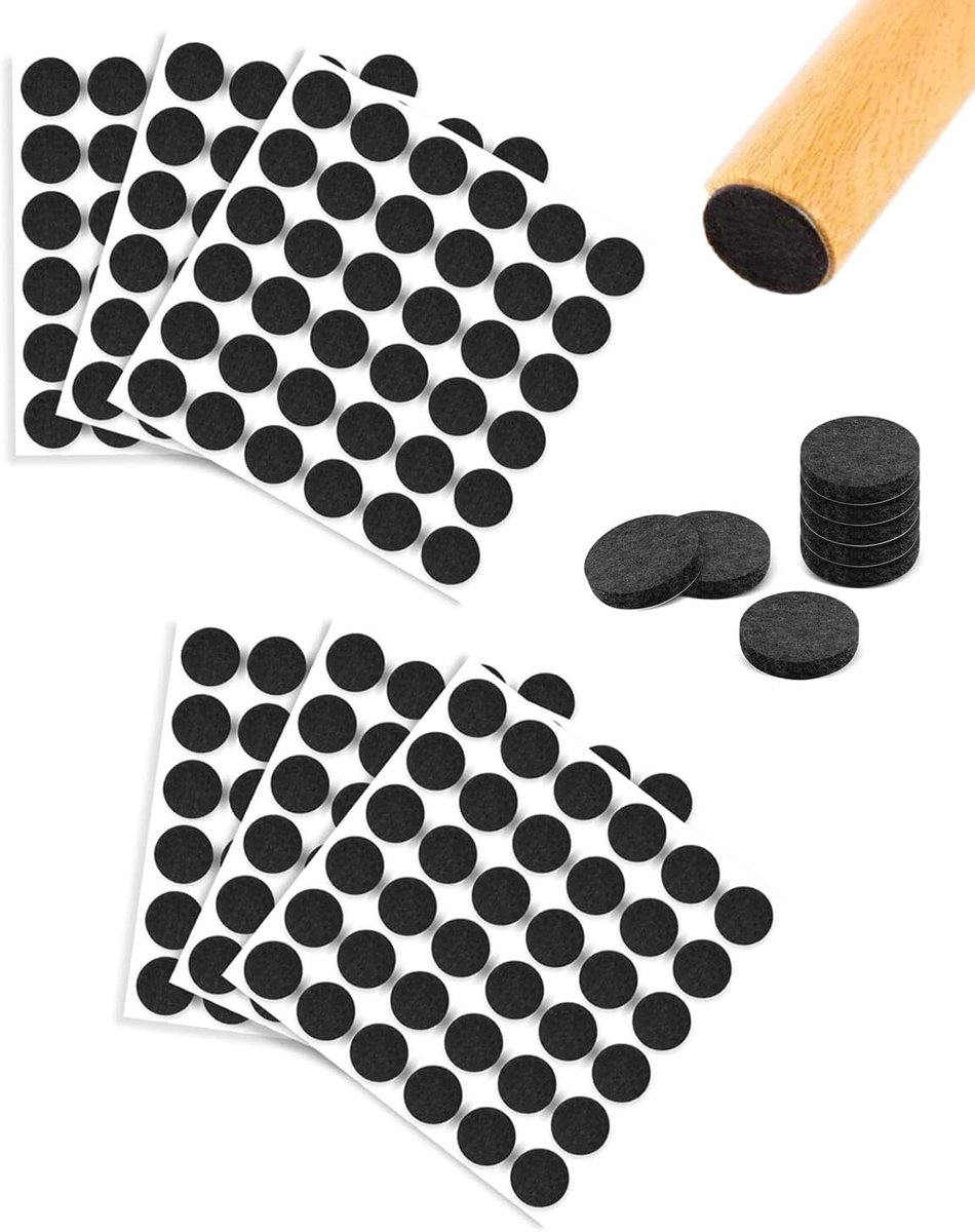 216 stuks stoelpootbeschermers, 15 mm, vilt, zelfklevend, voor meubelpoten, stoelpoten, houten vloeren, bescherming voor zwarte houten vloeren