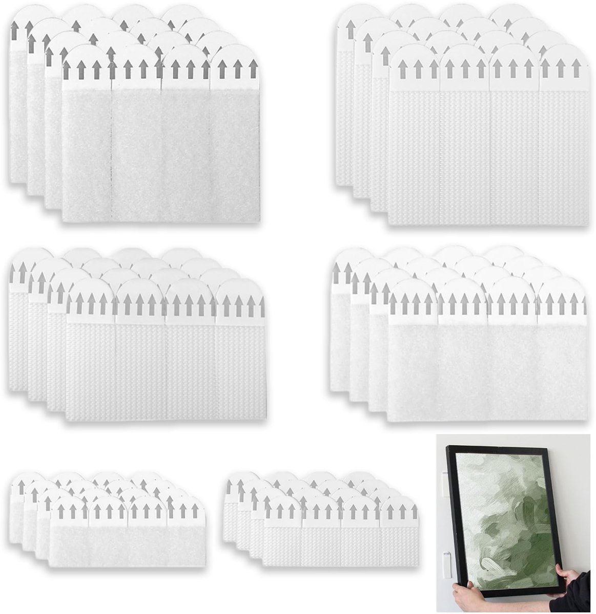 36 paar (72 strips) foto ophangstrips heavy duty, 3 maten dubbelzijdige haak lus montage tape schadevrij verwijderbare waterbestendige zelfklevende strip geen spijker voor foto's en fotolijsten