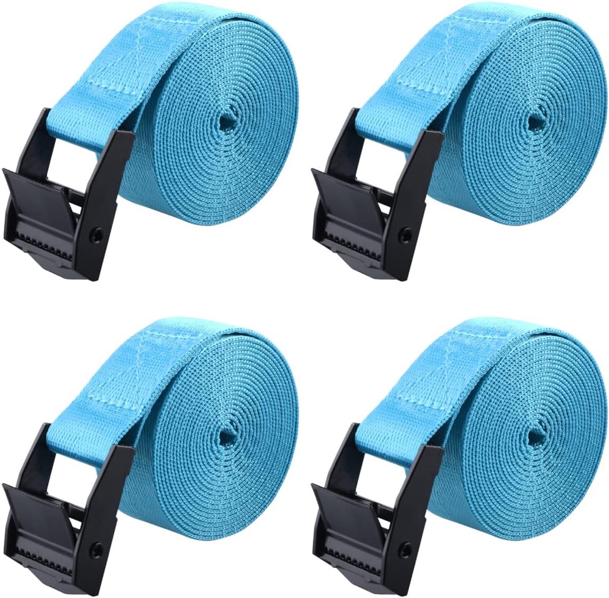Spanbanden met spangesp, 25 mm, bevestigingsriem met ratel, 1 m, 1,5 m, 2 m, 3 m, 5 m, voor motorfiets, auto, bagage (02 lichtblauw, 4 stuks, 1 m)