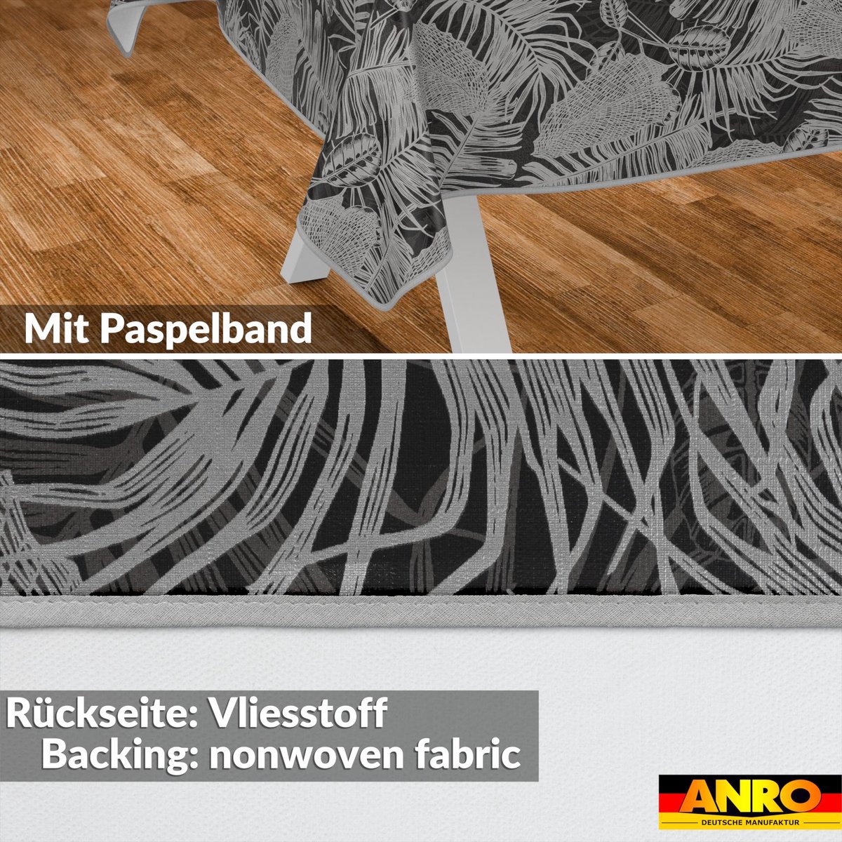 ANRO Tafelkleed Nachttropisch Grijs 280x140cm Met sierband Afwasbaar Waterafstotend Binnen & Buiten